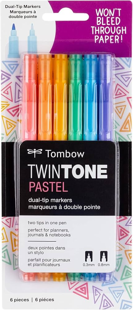 Tombow TwinTone Marker Set, 6-Pack Pastel. Double-Sided Markers Perfect for Planners, Journals, D... | Amazon (US)