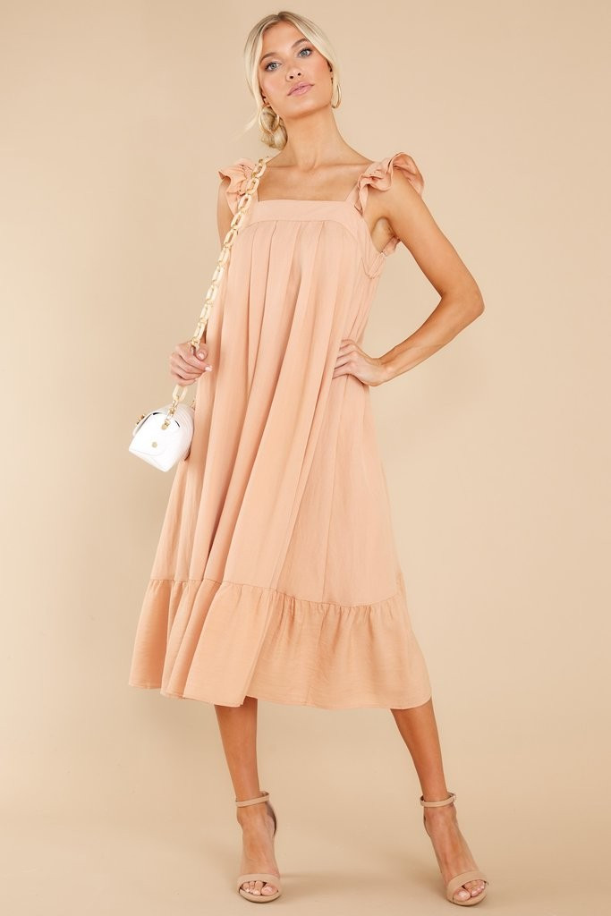 So You Hear Antique Peach Midi Dress | Red Dress 