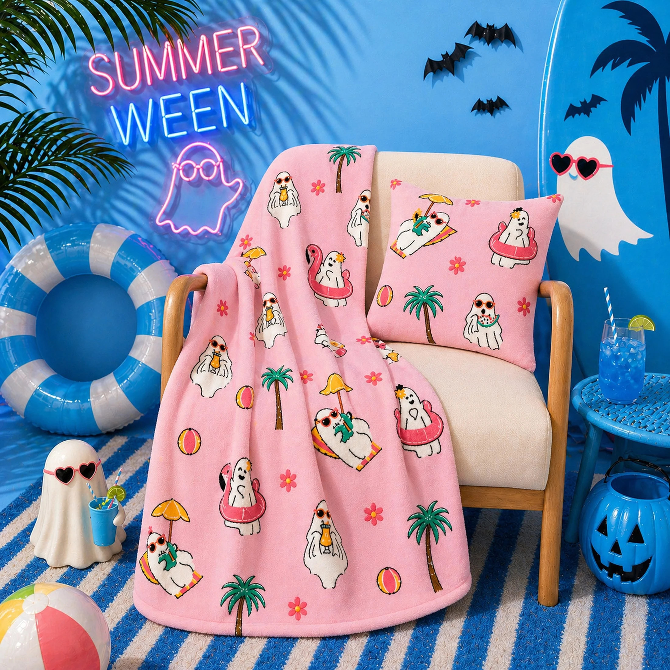 Summer Ween Oversize Super Soft Plush Throw Blankets, Patio Pool Halloween Throws, VACATION GHOST | Walmart (US)