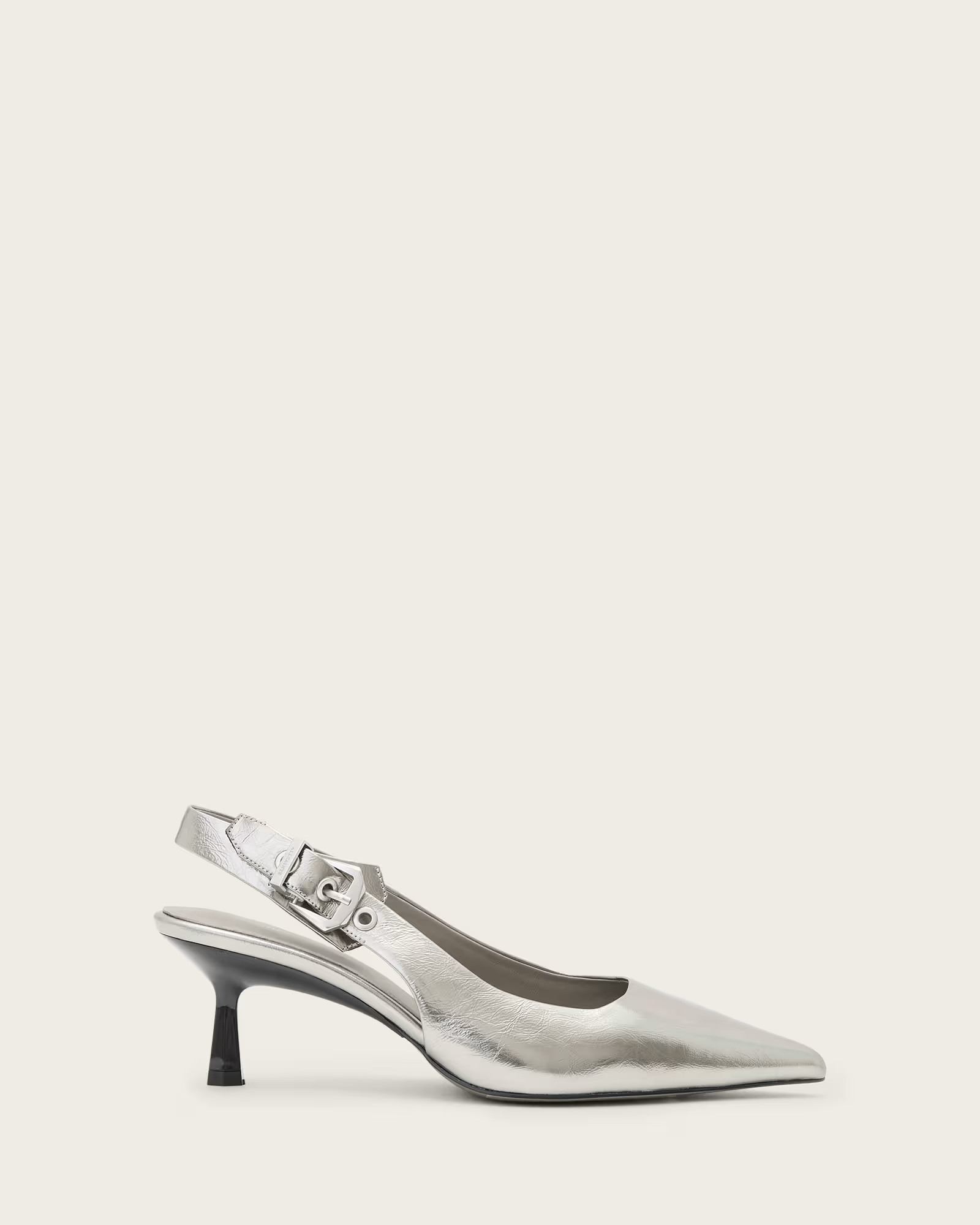 Idiya Metallic Leather Slingback Heels Gunmetal Grey | ALLSAINTS | AllSaints UK