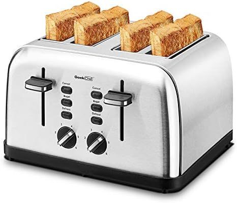 Geek Chef 4-Slice Toaster Stainless Steel Extra-Wide Slot Toaster with Dual Control Panels of Bag... | Amazon (US)