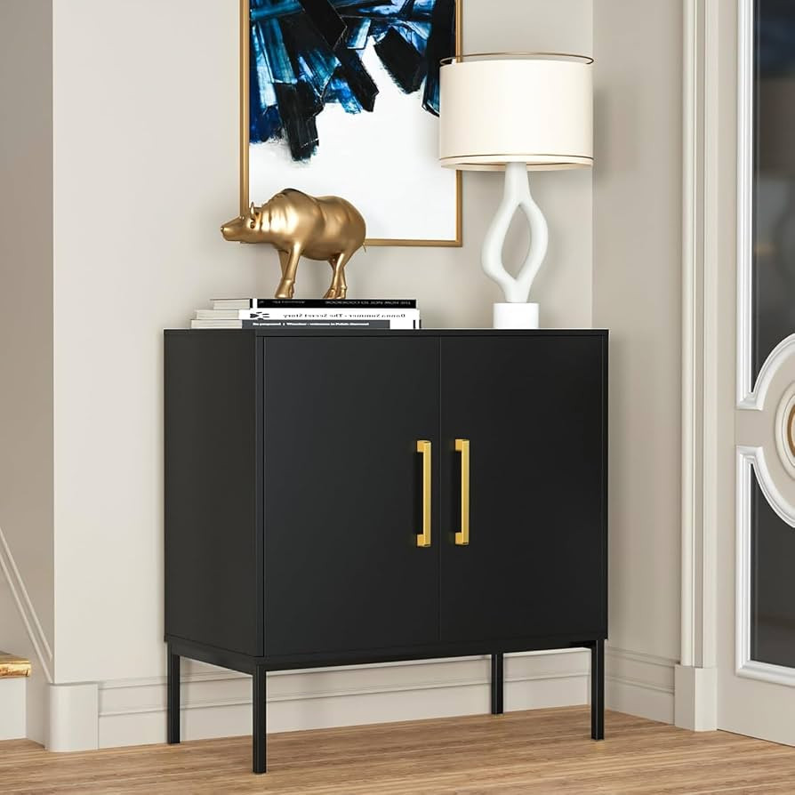 JOZZBY Buffet Sideboard Cabinet with Storage, Modern Wooden Cabinet with Adjustable Shelves, Blac... | Amazon (US)