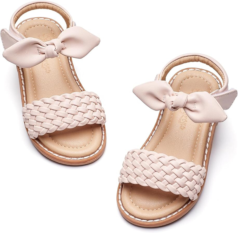 Flaryzone Girls Sandals Open Toe Summer Flats Dress Sandals Shoes Toddler/Little Kid | Amazon (US)