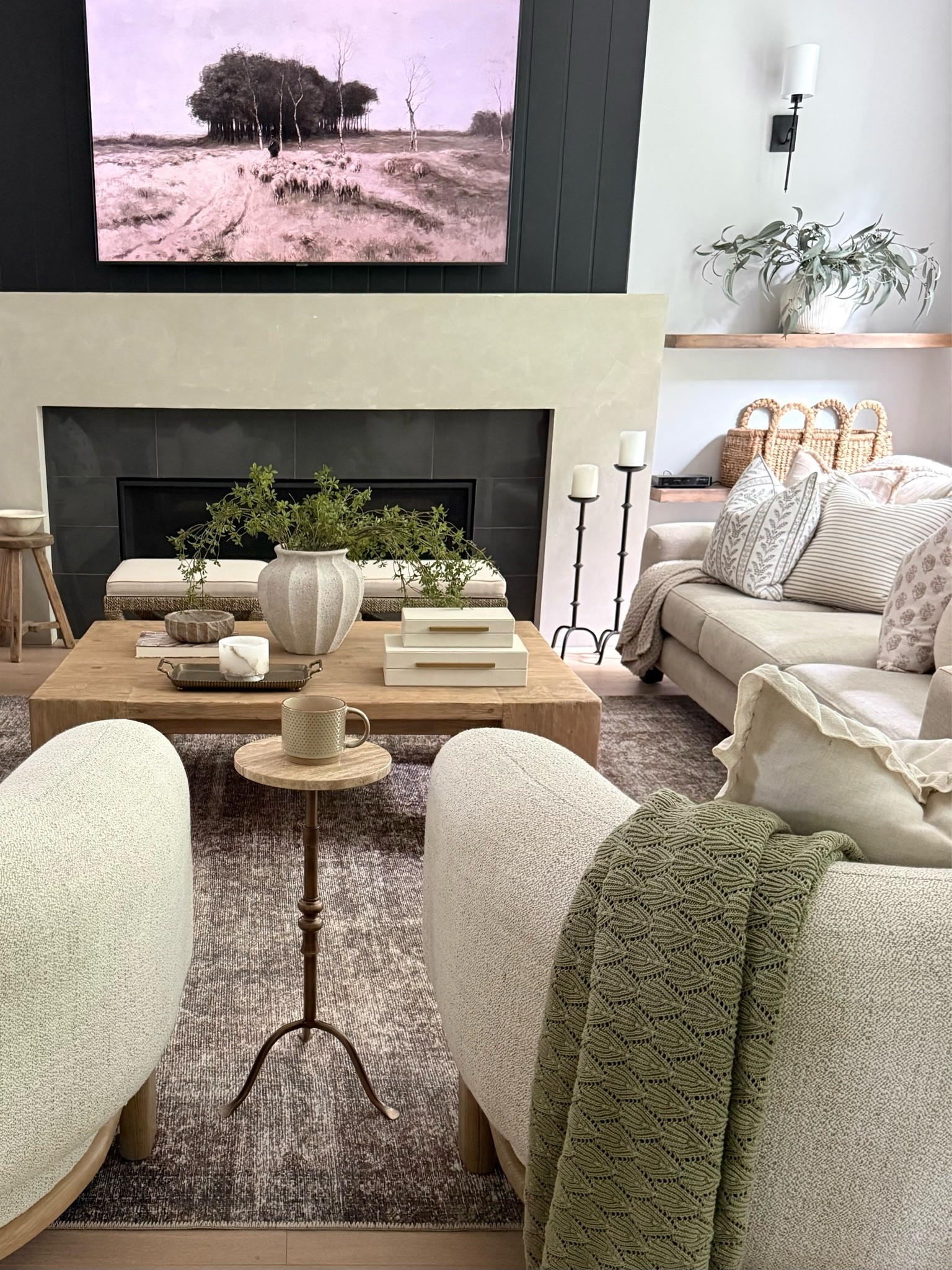 Current living room situation..lighter neutrals, calm and inviting.