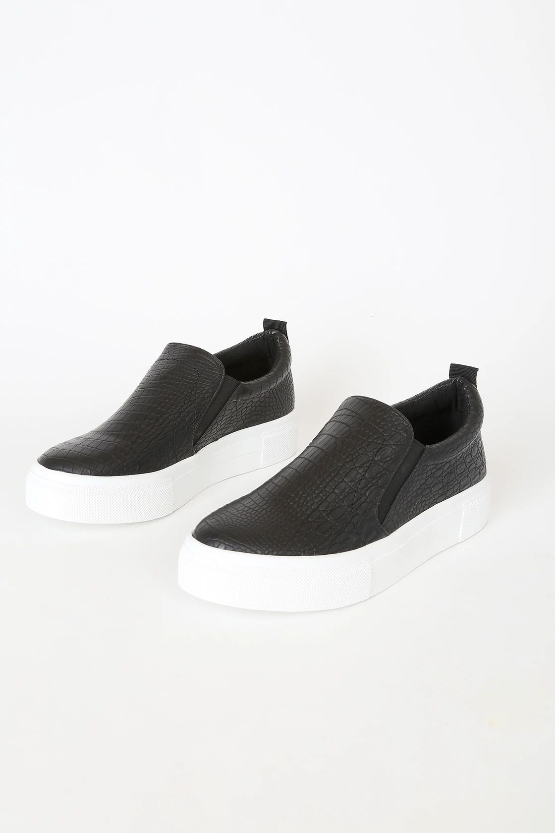 Cassay Black Crocodile-Embossed Platform Slip-On Sneakers | Lulus (US)