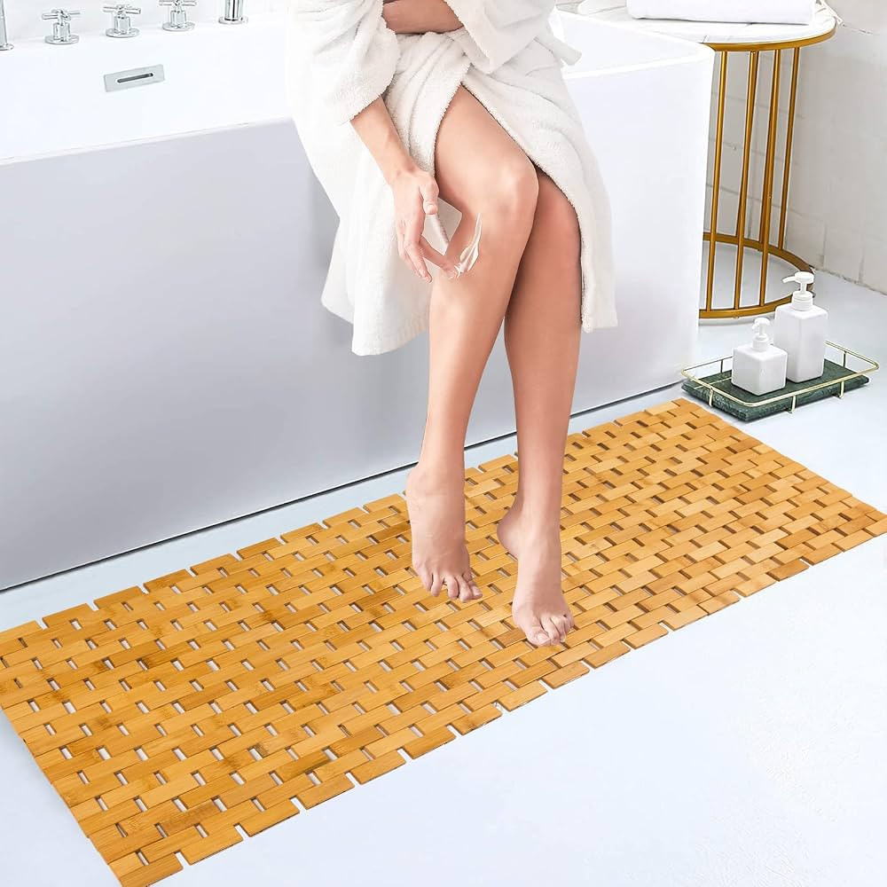 Bambo Bath Mat Bathroom Runner Long Large Rugs Floor Wood Shower Bathtub Waterproof Non Slip Acce... | Amazon (US)
