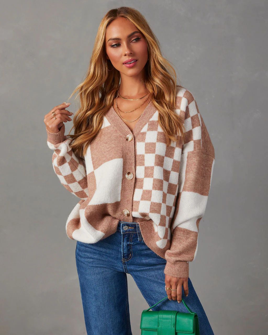 Oversized Checkered Cardigan | VICI Collection