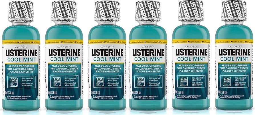 Listerine Cool Mint Antiseptic Mouthwash for Bad Breath, Travel Size 3.2 oz - Pack of 6 | Amazon (US)