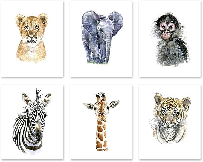 A1 Nursery Wall Art Decor Poster - Watercolor Safari Baby Animal Prints - Wildlife Paintings -Jun... | Amazon (US)