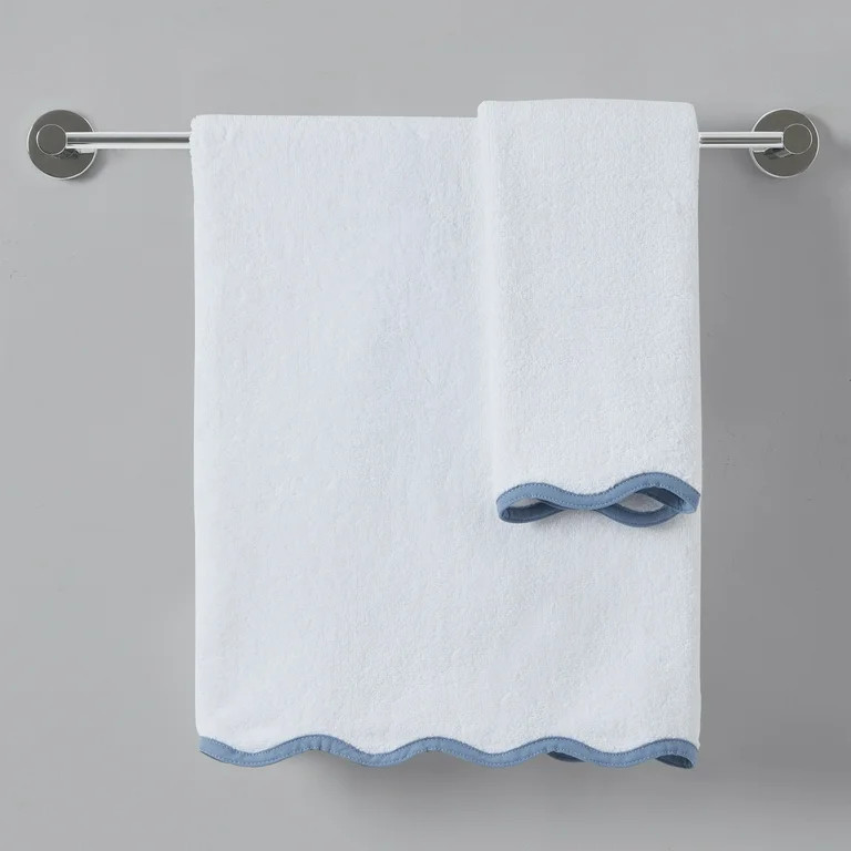 My Texas House Whitney Scallop Border Cotton Hand and Bath Towels, Blue (2 Count) | Walmart (US)