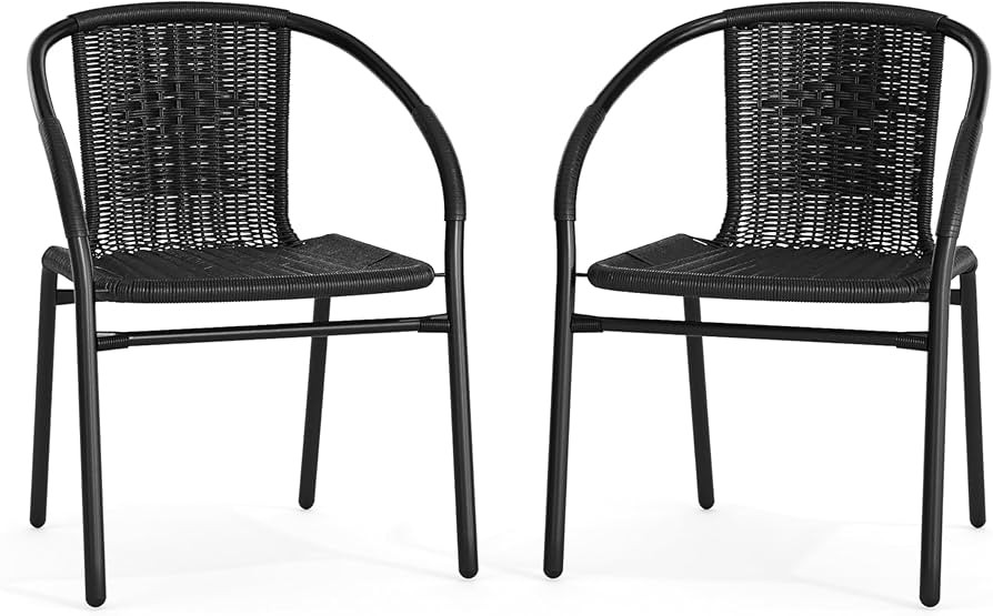 EMMA + OLIVER 2 Pack Black Rattan Indoor-Outdoor Restaurant Stack Chair with Curved Back | Amazon (US)