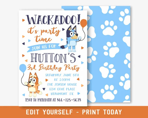 Bluey Invitation, Bluey Birthday Invitation, Bluey Party Invitation, Bluey Invitations, Bluey Par... | Etsy (US)