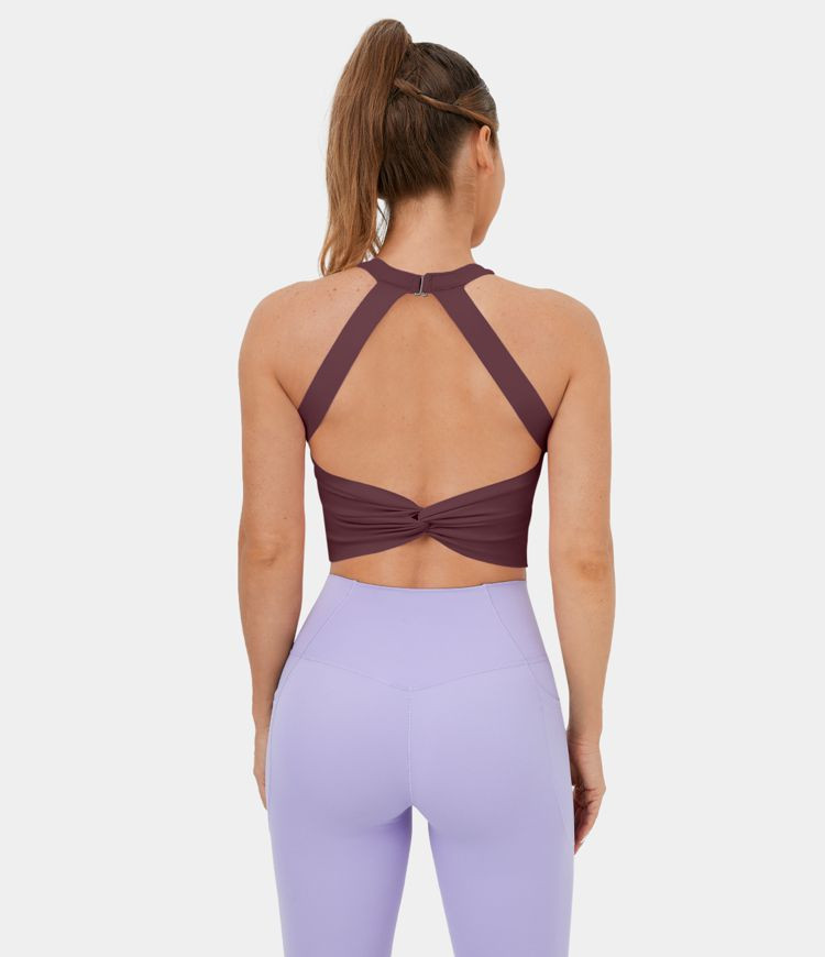 Women’s Softlyzero™ Plush Backless Cut Out Twisted Cropped Yoga Tank Top - Halara | HALARA