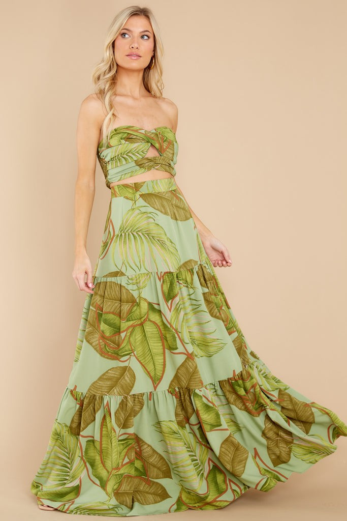 Growing Fonder Green Tropical Print Two Piece Set | Red Dress 