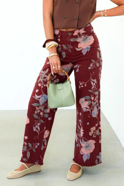 On A Mission Burgundy Floral Wide Leg Pant | The Willow Tree