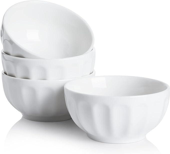 Sweese 106.401 Porcelain Fluted Bowls - 26 Ounce for Cereal, Soup and Fruit - Set of 4, White | Amazon (US)