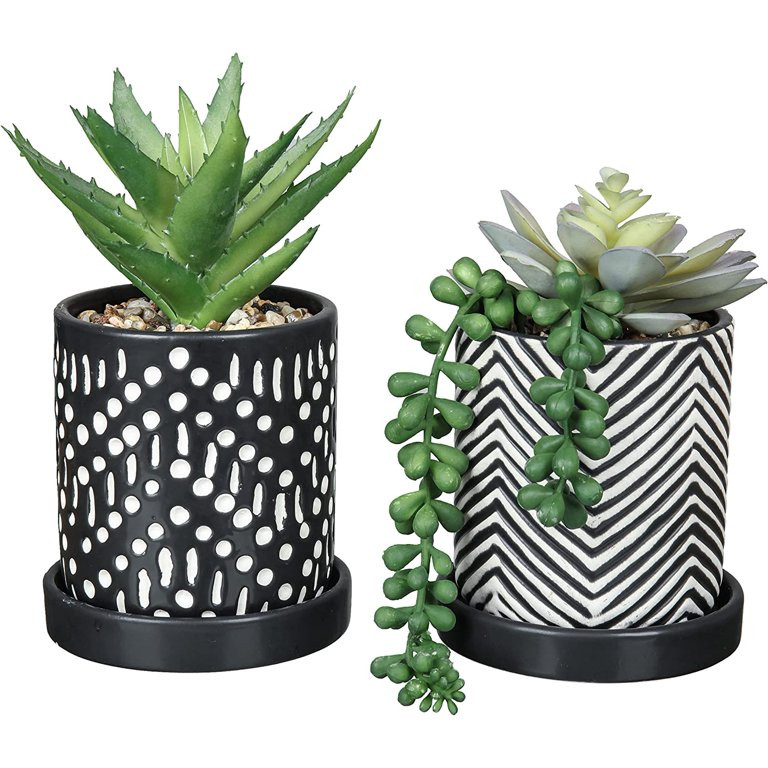 Teresa's Collections 7" Modern Artificial Potted Plant for Indoor Home Decor, Set of 2 Boho Artif... | Walmart (US)