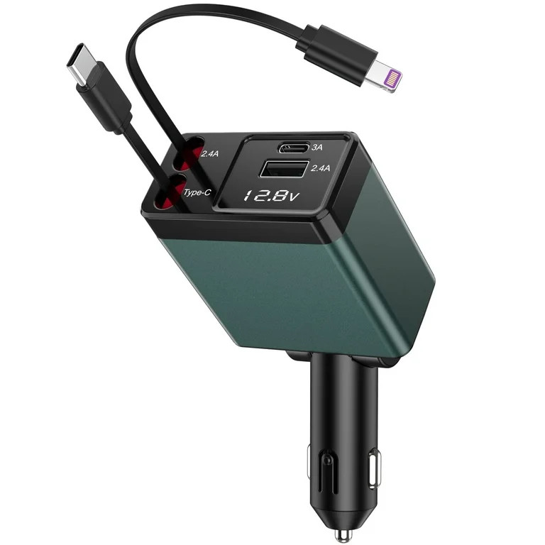 NEXPOW Retractable Car Charger Adapter,120W Fast Charger for Car, 4 in 1 Car Phone Charger with C... | Walmart (US)