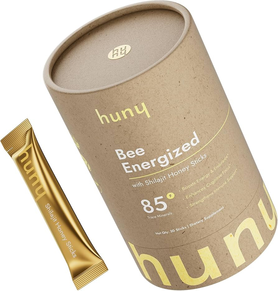 HUNY Bee Energized with Shilajit Honey Sticks | 85+ Trace Minerals for Clean Energy, Focus & Immu... | Amazon (US)