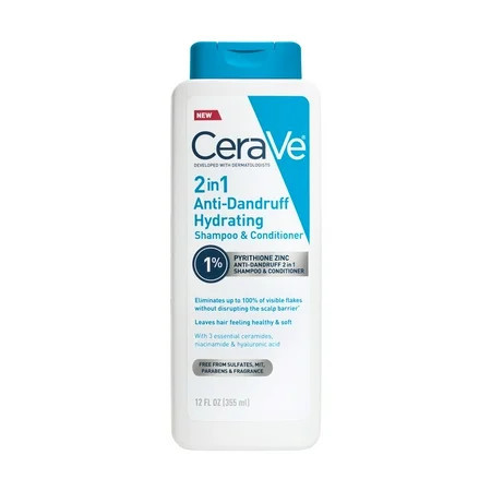 CeraVe Hydrating Anti-Dandruff 2in1 Shampoo & Conditioner for Flakey Itchy Scalp, 12 fl oz | Walmart (US)