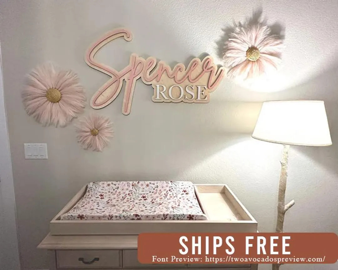 Large Wood Name Sign, Nursery Name Sign, Boho Nursery Sign , Above Crib Cut Out, Layered Baby Nam... | Etsy (US)