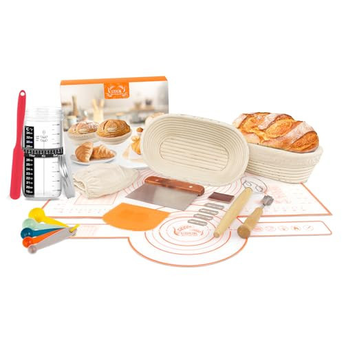 UDUK Sourdough Starter Kit with 2 Oval Banneton Proofing Baskets, 24oz Sourdough Jar, Silicone Pastry Mat, Bread Sling and Essential Tools for Sourdough Bread Making | Amazon (US)