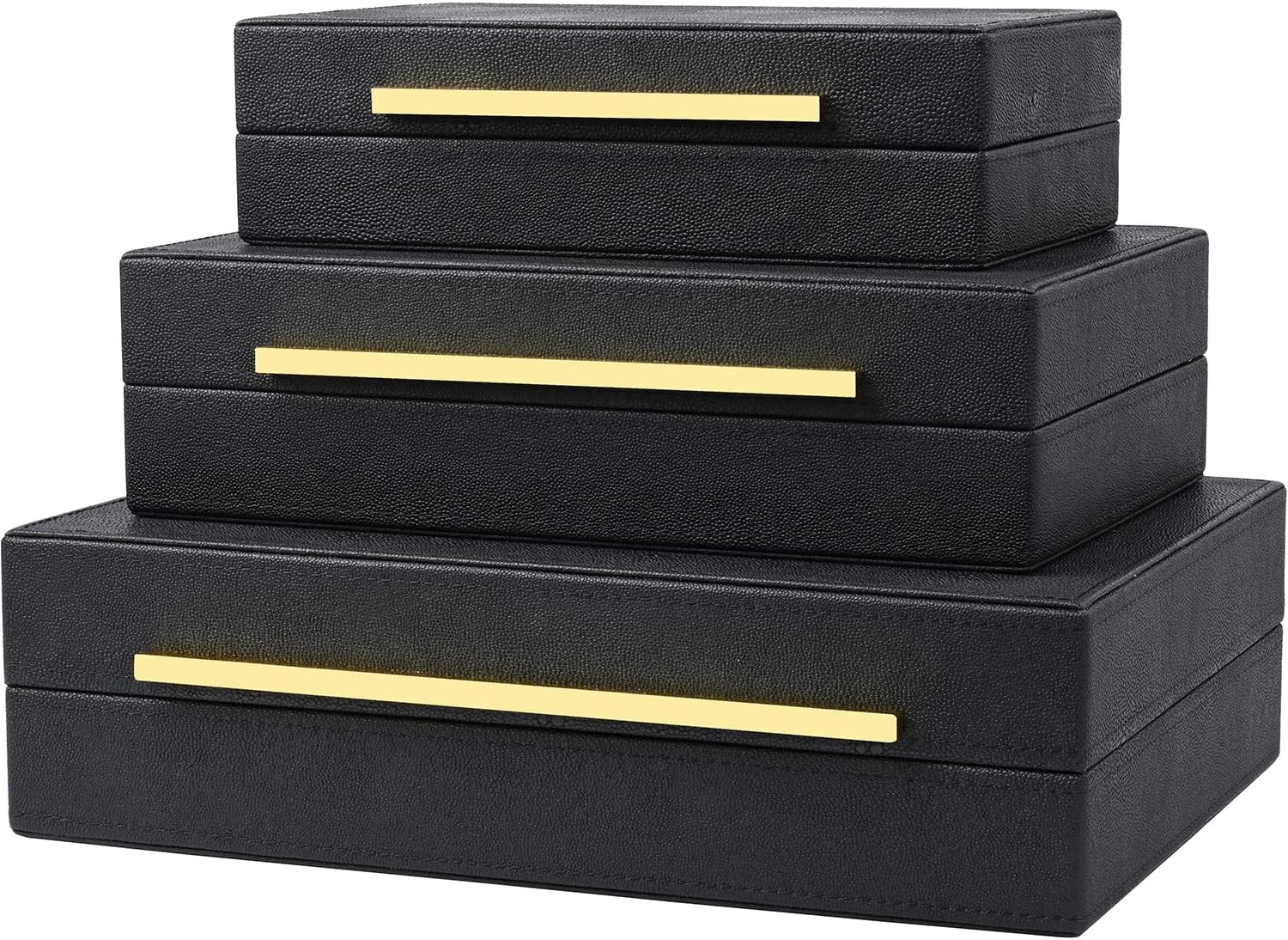 Black Shagreen Box Faux Leather Set Of 3 Pcs Storage Decorative Boxes,Modern Stacking Decorative ... | Amazon (US)