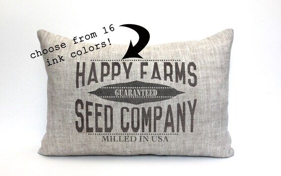 grain sack pillow, farmhouse pillow, farmhouse decor, rustic pillow, rustic decor, "The Happy Farms" | Etsy (US)