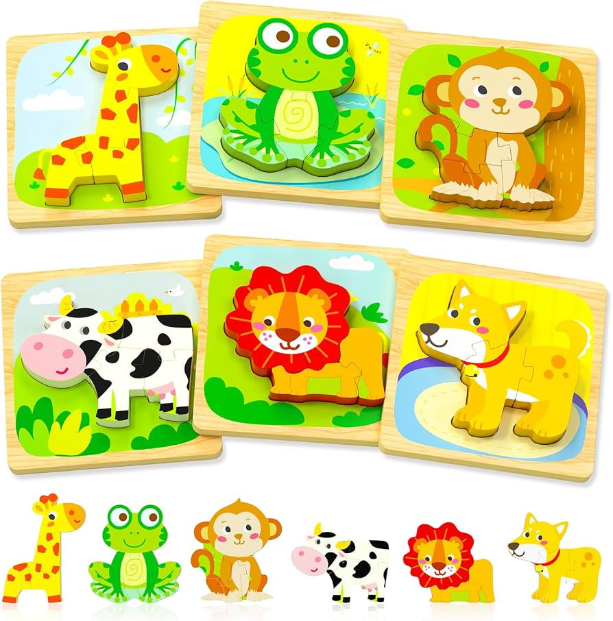 Benresive Wooden Toddler Puzzles, 6pcs Animal Montessori Toys for 1-3 Year Old Boys & Girls, Lear... | Amazon (US)