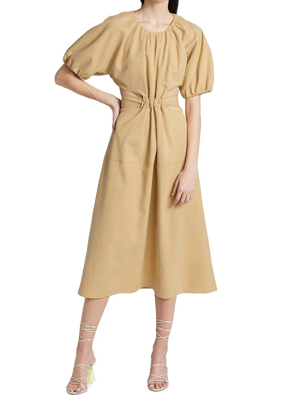 Puff-Sleeve Cut-Out Poplin Midi-Dress | Saks Fifth Avenue