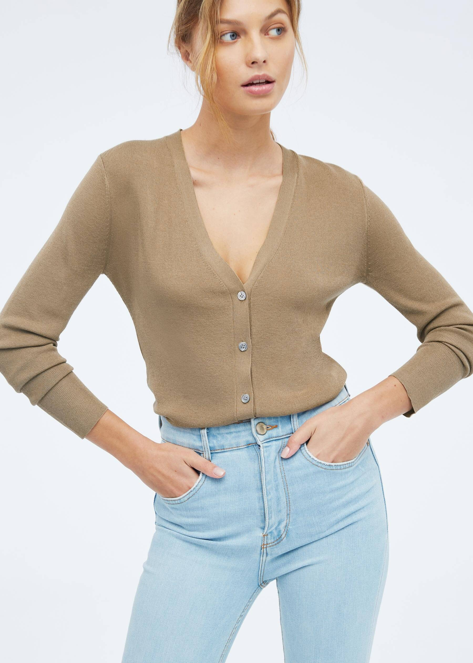 Basic V Neck Silk Knitted Cardigan | LilySilk