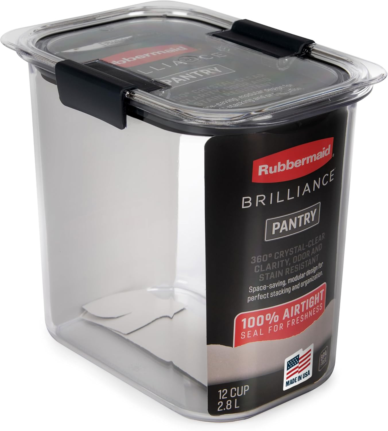 Rubbermaid Brilliance 12-Cup Airtight Food Storage Container, Perfect for Pantry Staples, Clear/Grey | Amazon (US)