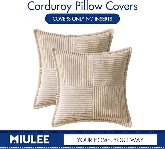 MIULEE Corduroy Pillow Covers with Splicing Set of 2 Super Soft Boho Striped Pillow Covers Broads... | Amazon (US)