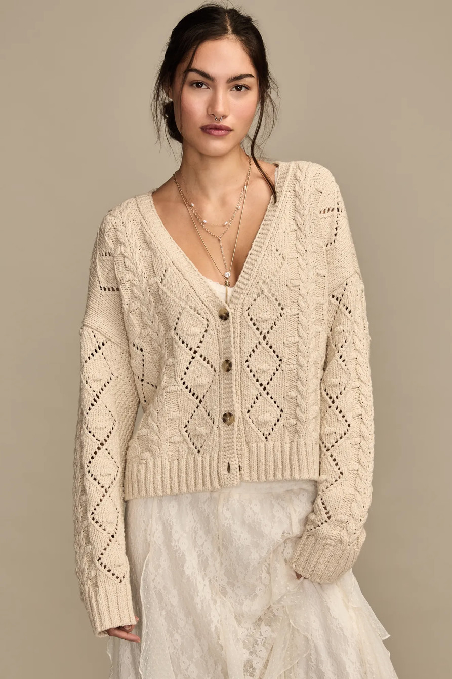 V-NECK BOBBLE CARDIGAN | Lucky Brand
