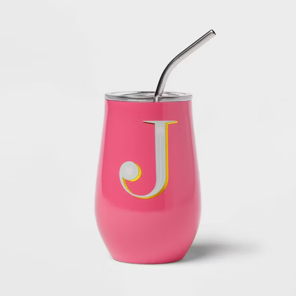 11.8oz Stainless Steel Monogram Wine Tumbler with Straw - Opalhouse™ | Target