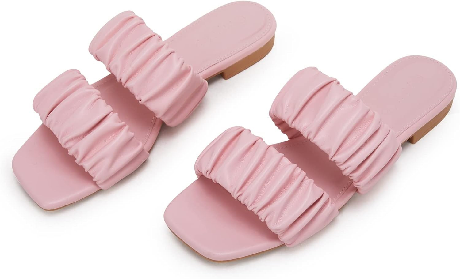 PiePieBuy Womens Square Open Toe flat Sandals Two Straps Low Heel Mule Slides | Amazon (US)