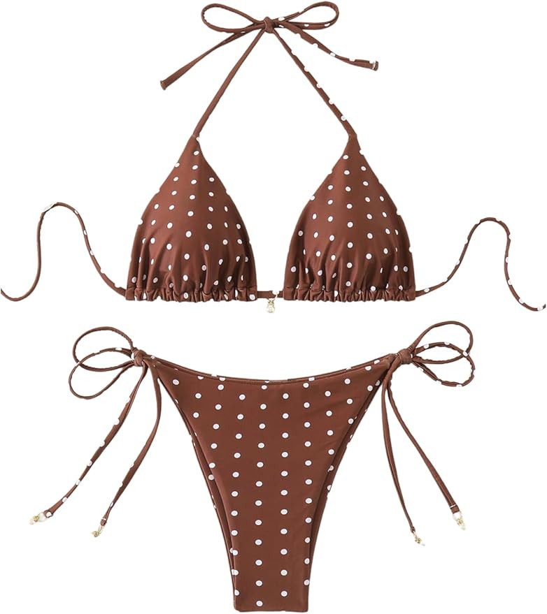 SOLY HUX Women's Polka Dots Print Bathing Suit Halter Triangle Tie Side Bikini Sets Two Piece Swi... | Amazon (US)