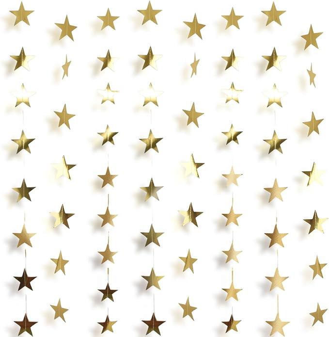 105Feet Gold Star Garland Hanging Christmas New Years Eve Party Supplies Decor- Golden Star Doubl... | Amazon (US)