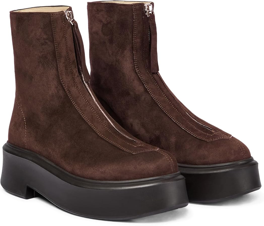 Women's Platform Ankle Boots Chunky Chelsea Short Fall Booties Front Zipper Combat Leather Boot | Amazon (US)