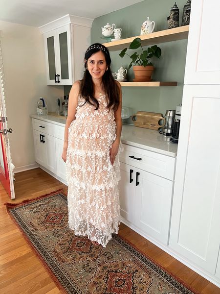 Details of this whimsical lace dress for any summer event! I get Bride to be vibes from this tiered maxi dress 👰🏻‍♀️ I can see this dress used to so many other occasions 
Summer looks, summer outfit, summer dresses, summer style, BrandiKimberlyStyle,

#LTKSeasonal #LTKStyleTip #LTKWedding