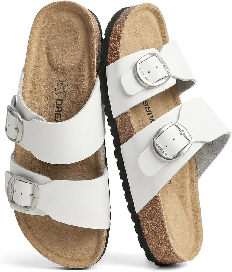 DREAM PAIRS Women's Slides Soft Genuine Footbed Sandals Comfortable Adjustable Double Buckle Slip... | Amazon (US)