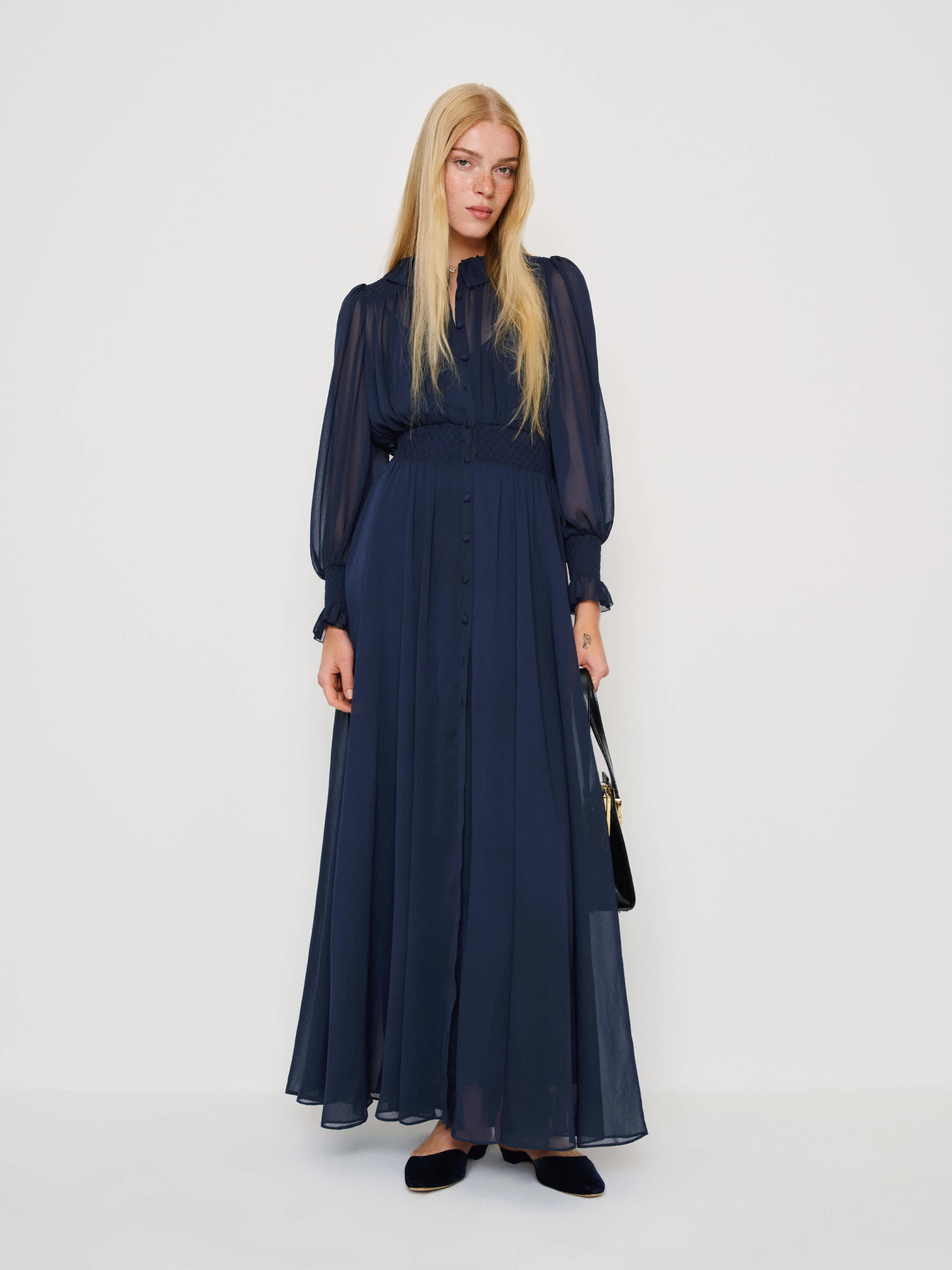Reformation Brown Sugar Ruffle Dress Blue 2 | Reformation (Global)