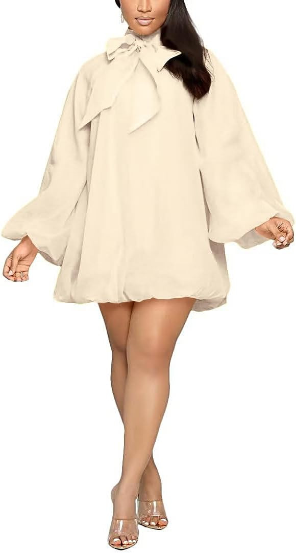 Yanfoam Women's Puff Sleeve Loose Chiffon for Cocktail Mini Dress | Amazon (US)