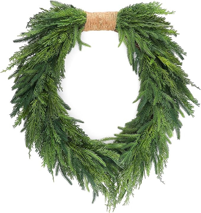 Zeyune Norfolk Pine Wreath Faux Christmas Wreath Cedar Wreath Winter Norfolk Pine Wreath Ideas Be... | Amazon (US)