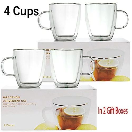 Brand New [Set of 4] 10 oz Double Wall Ultra Clear Insulated Coffee Mugs Espresso Mocha Green Bla... | Walmart (US)