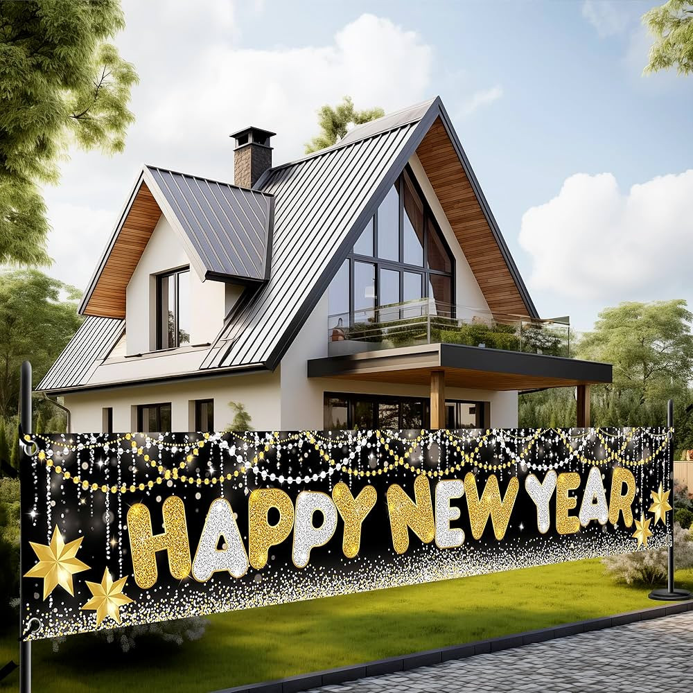 KatchOn, Happy New Year Banner 2025, Large -120x20 Inch, Glitter Happy New Year Yard Sign | New Y... | Amazon (US)