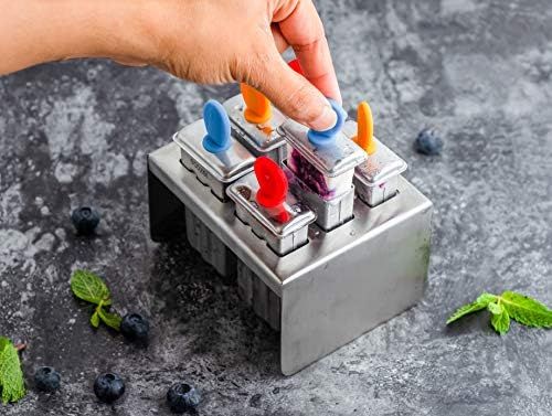 Ecozoi Stainless Steel Popsicle Molds And Rack - 6 Mini Square Ice Pop Makers + 6 Reusable Steel Sti | Amazon (US)