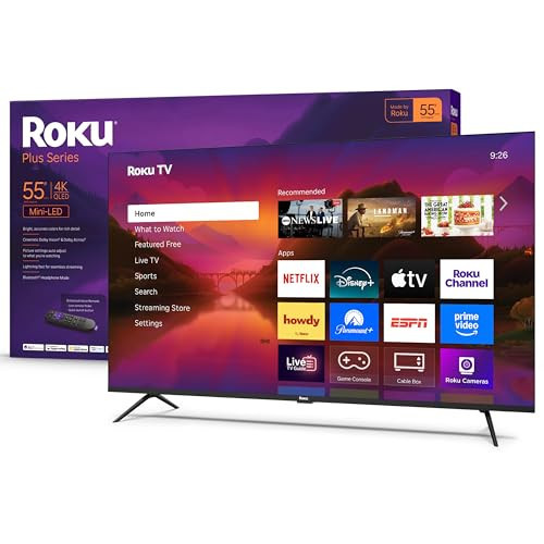 Roku Smart TV – 55-Inch Plus Series, Mini-LED TV – RokuTV with Enhanced Voice Remote – Flat Screen 4K QLED Television with Dolby Vision & Wi-Fi for Streaming Live Local News, Sports | Amazon (US)