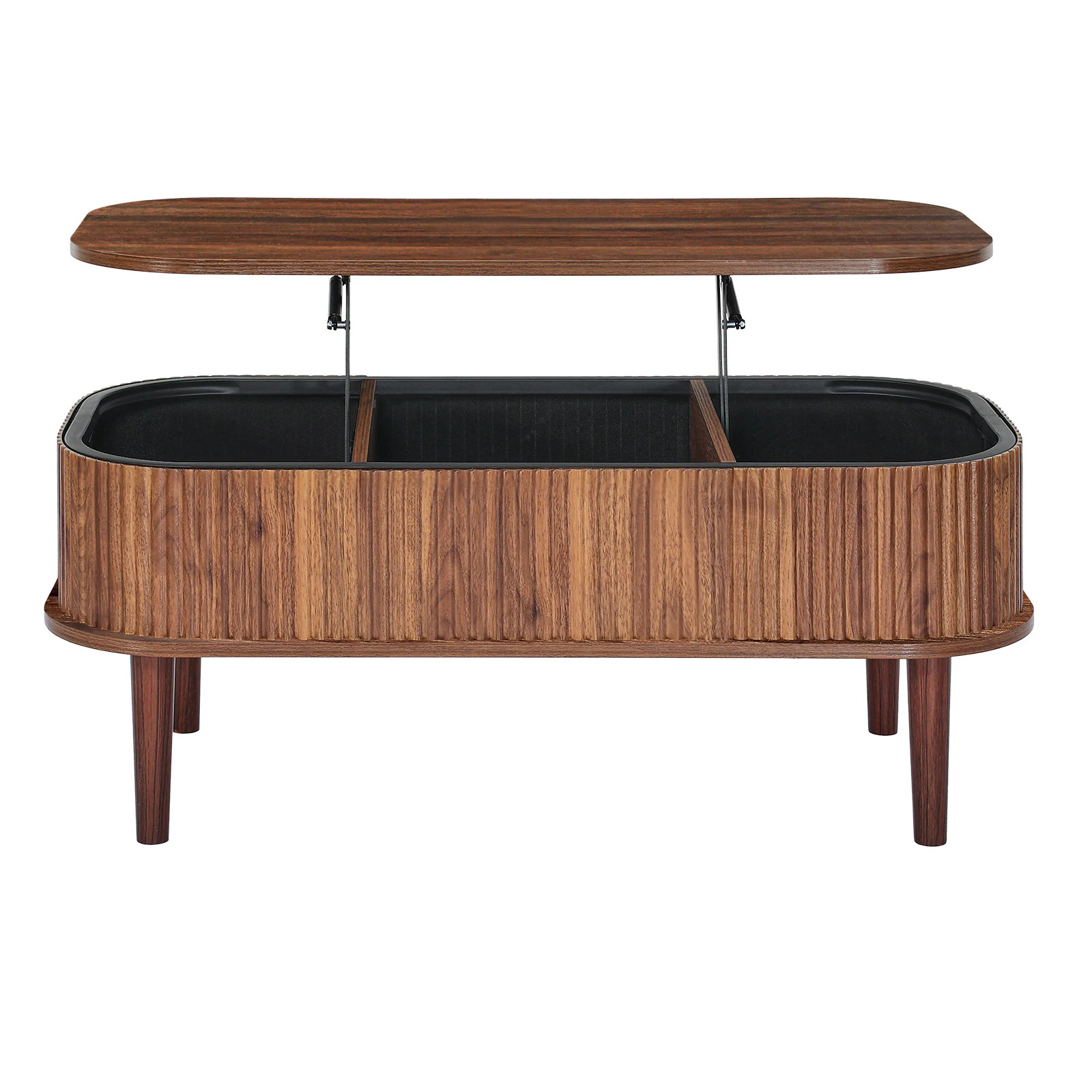 VEVOR 39.4 in Lift Top Coffee Table Fluted Oval Coffee Table with 3 Hidden Compartment Mid Century Wooden Oval Center Desk with Storage Lift Up | Lowe's