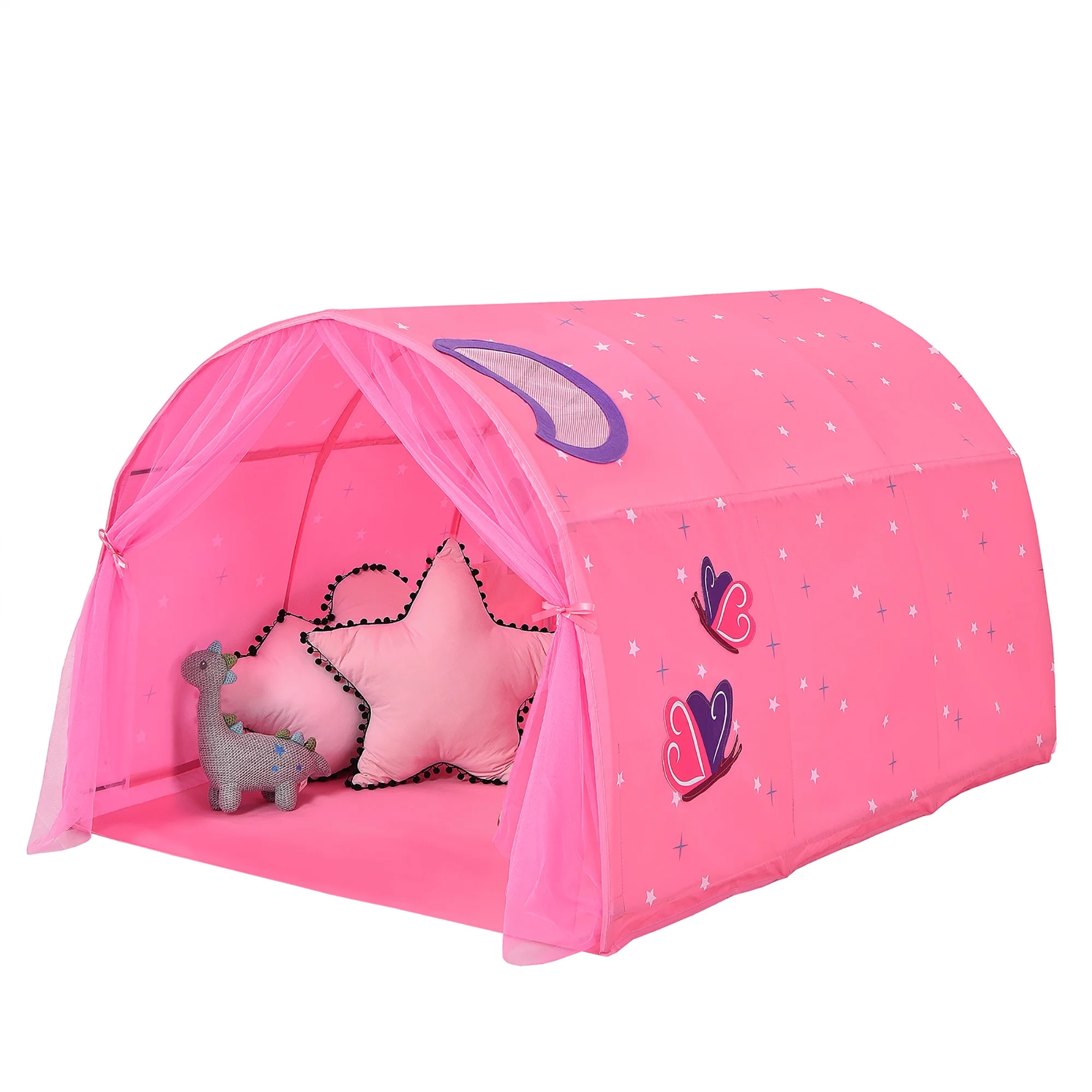 Costway Kids Bed Tent Play Tent Portable Playhouse Twin Sleeping w/Carry Bag Pink - Walmart.com | Walmart (US)